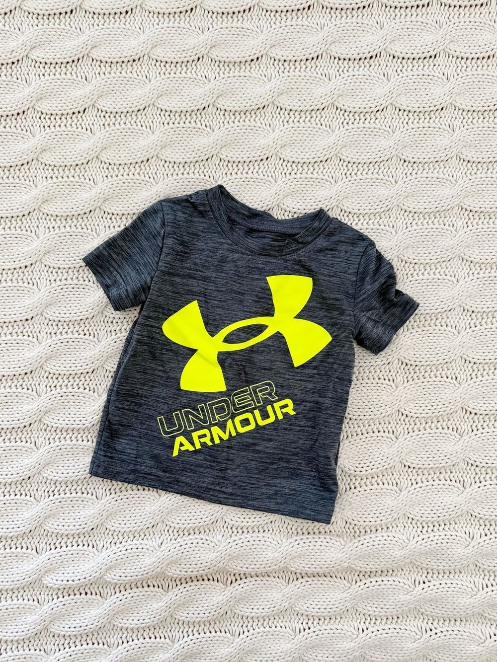 Under Armour Kids Heather Charcoal Tee with Neon Yellow Logo